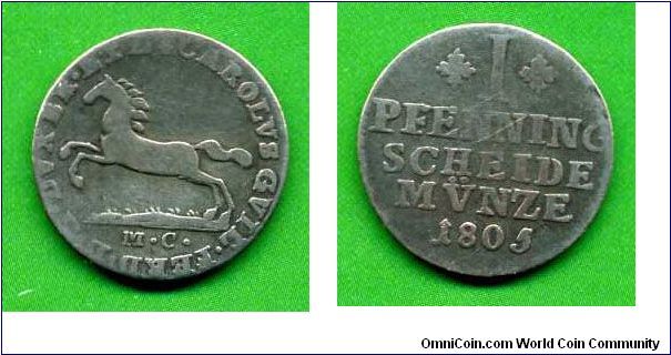 1 pfenning.
Braunschwaig-Wolfenbuttel.




Ag.(Bilon pfenning).
