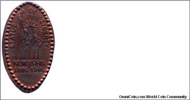 USA, Bronze, struck from 1 cent coin by hand commemorating the 100th Anniversary of Liberty Statue, 1886-1986.                                                                                                                                                                                                                                                                                                                                                                                                      