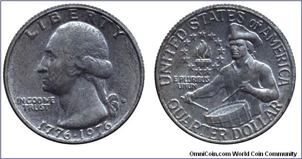 USA, 1/4 dollar, 1976, Cu-Ni, 1776-1976, Washington.                                                                                                                                                                                                                                                                                                                                                                                                                                                                