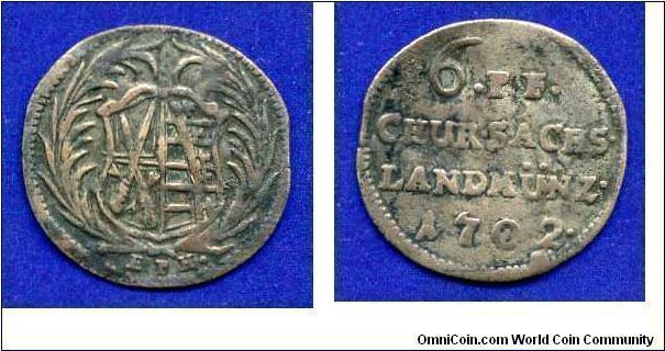 6 pfennige.
Secher - 1/48 Thaler.
Sachsen-Albertinische Linie.
Friedrih August I (1694-1733), The Strong.
'EPH'- Legnitz mint, Ernst Peter Hecht, mintmaster 1693-1714.


Ag.