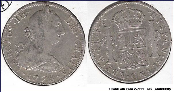 8 Reales, Spanish King Carlos III. Mexico City Mint, F.F.