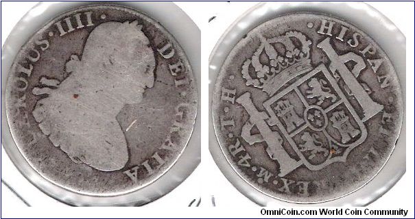 4 Reales. Spanish King Carlos IIII.  Mexico City mint, T.H.