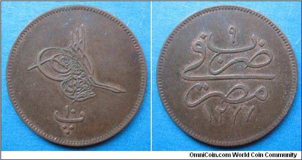 Egypt (Ottoman Empire) 10 para, AE, ascension year 1277, year 9