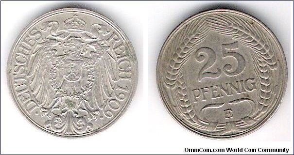 25 Pfennig, E mint; Stuttgart.