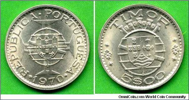 5 Escudos.
Republica Portuguesa.
*TIMOR*.


Cu-Ni.
