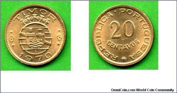 20 centavos.
Republica Portuguesa.
*TIMOR*.
Mintage 1,000,000 units.


Br.