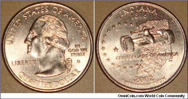 USA, quarter dollar, 2002 Statehood Quarters - Indiana D