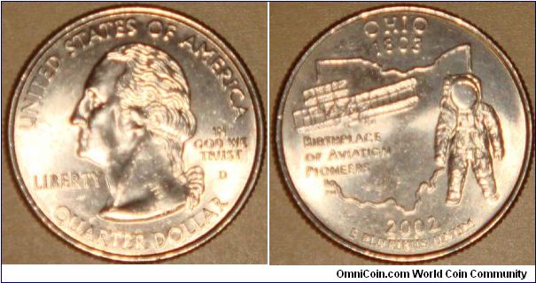 USA, quarter dollar, 2002 Statehood Quarters - Ohio D