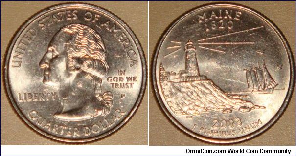 USA, quarter dollar, 2003 Statehood Quarters - Maine P