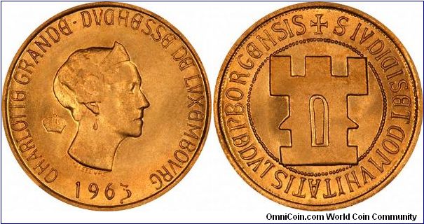 Centenary - 100 Years of Luxembourg with portrait of Grand Duchess Charlotte, and retro lettering. Gold 20 francs.