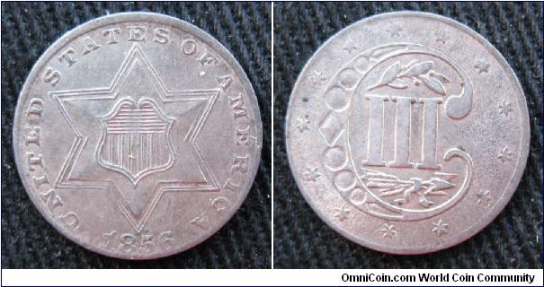 3 cent silver, Type 2, 90% Ag, Philadelphia mint