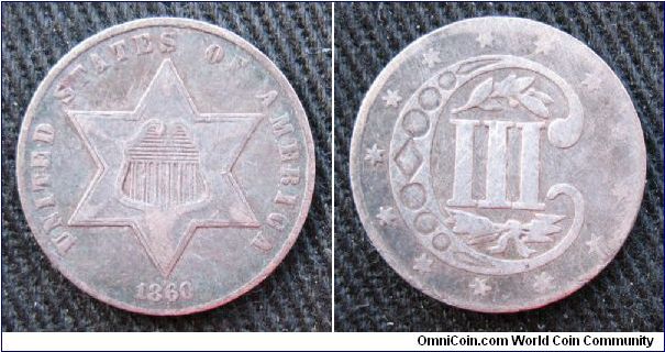3 cent silver, Type 3, 90% Ag, Philadelphia mint