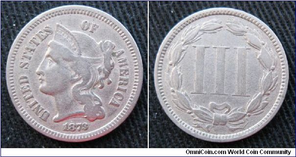 3 cent nickel, open '3' variety.