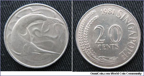 20 cents.  Swordfish obverse.