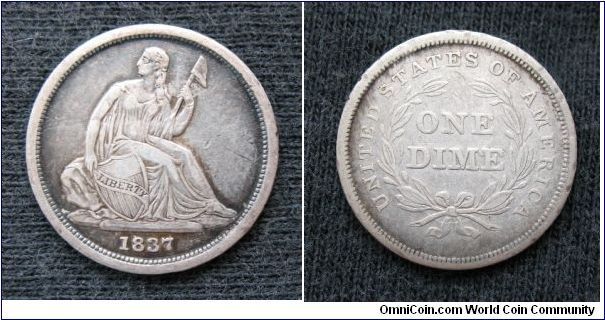 Seated Liberty dime, AR, small date, Philadelphia mint.