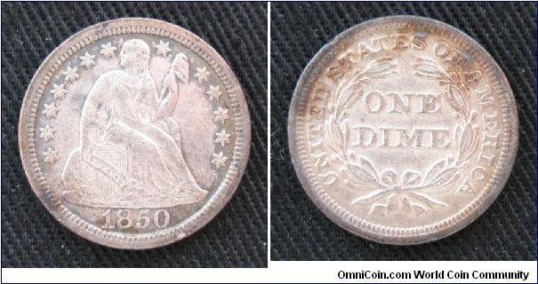 Seated Liberty dime, AR, Philadelphia mint.