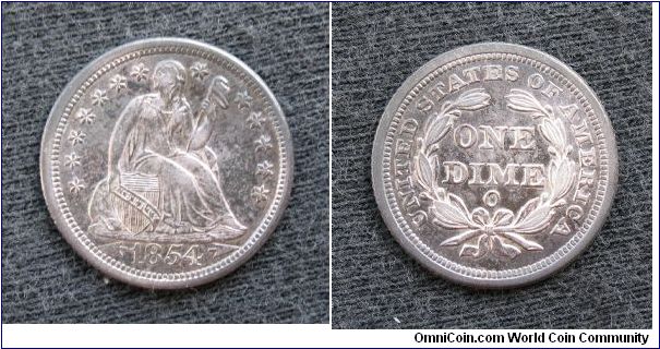Seated Liberty dime, AR, variety with arrows at date, New Orleans mint.