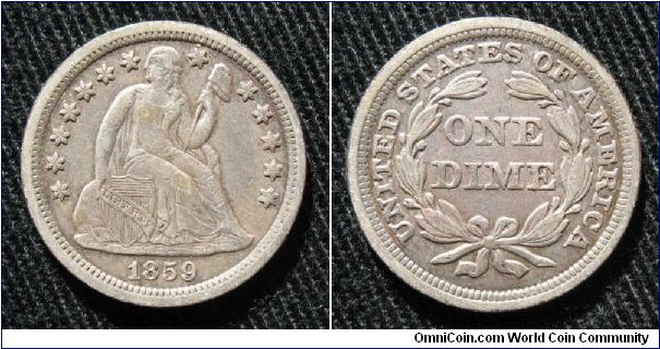 Seated Liberty dime, AR, Philadelphia mint.