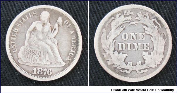 Seated Liberty dime, AR, cereal wreath reverse, Philadelphia mint.