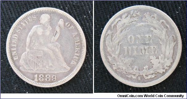 Seated Liberty dime, AR, cereal wreath reverse, San Francisco mint.