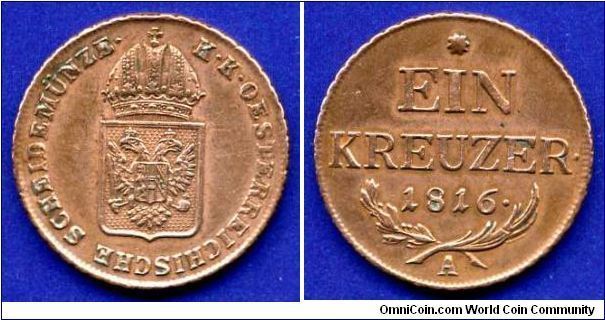 1 kreuzer.
Francisc I (1806-1835).
Austrian empire.
(A) Vienna mint.


Cu.