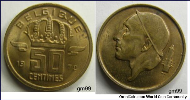 50 Centimes (Bronze) OBVERSE: Crowned value,
BELGIE 50 CENTIMES date
REVERSE: Head with hat left,
No legend