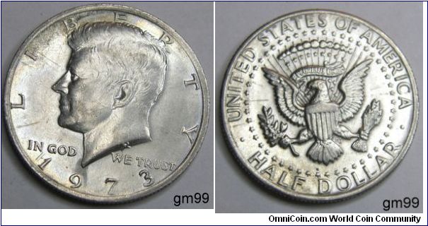 President John F. Kennedy 
Reverse design: The Coat of Arms of the President of the United States 1973 Half dollar