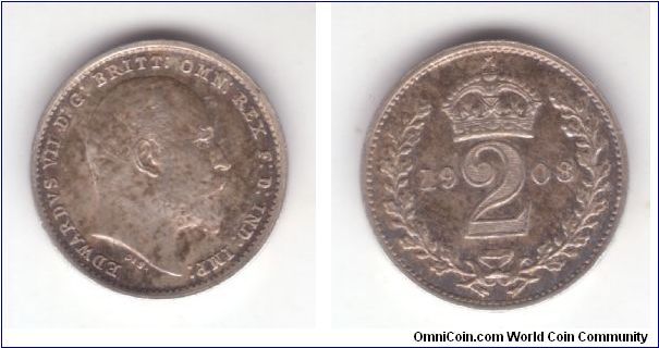 KM-796, Great Britain maundy 2 pence in proof like toned condition.
