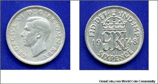 6 pence.
George VI (1936-1952) rex & Ind.Imp.


Cu-Ni.