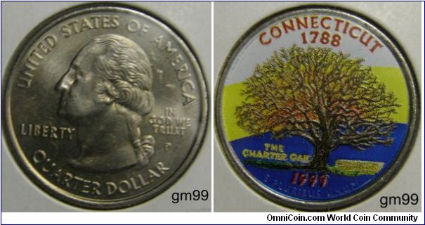 1999P Connecticut color enhanced State Quarter