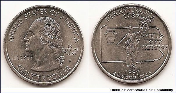 Quarter
50 State Quarters
PENNSYLVANIA
KM#294
COPPER-NICKEL CLAD COPPER 24.3 mm. 5.6700 g.