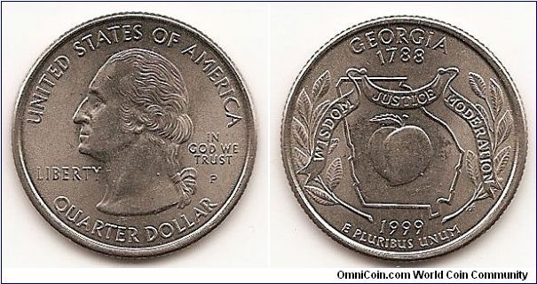 Quarter
50 State Quarters
GEORGIA
KM#296
COPPER-NICKEL CLAD COPPER 24.3 mm. 5.6700 g.