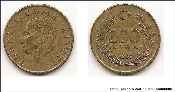 100 Lira
KM#988
4.1500 g., Aluminum-Bronze, 21 mm. Obv: Head of Atatürk left Rev: Value and date within wreath Edge: Reeded
