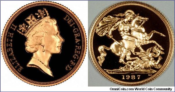 1987 proof sovereign using the Maklouf portrait.