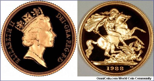 Another proof gold sovereign with the Third (Maklouf) portrait. All are becoming scarcer probably because of increased interest in collecting gold sovereigns.