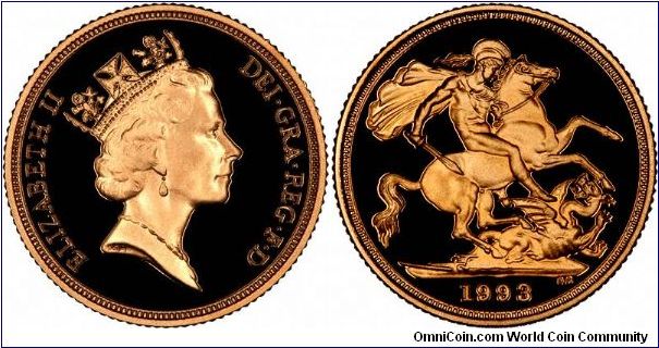 The 1993 proof sovereign had the lowest mintage of any recent sovereigns, at only 4,349 individual pieces. In addition to selling these Maklouf portrait sovereigns, were are always competitive buyers of them.