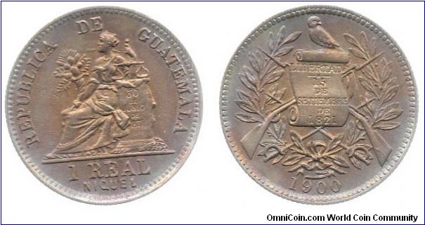 Guatemala 1900 1 Real - Toned