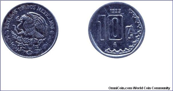 Mexico, 10 centavos, 1993, Steel.                                                                                                                                                                                                                                                                                                                                                                                                                                                                                   