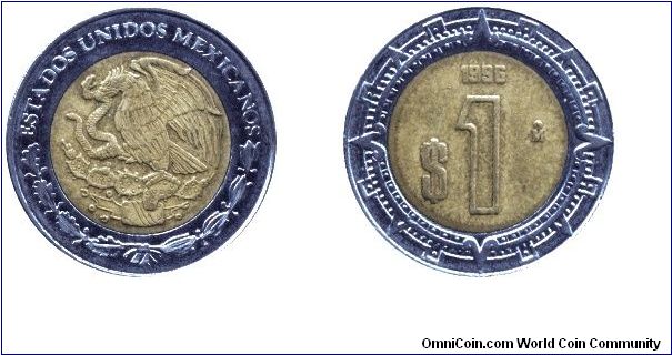 Mexico, 1 peso, 1996, bi-metallic.                                                                                                                                                                                                                                                                                                                                                                                                                                                                                  