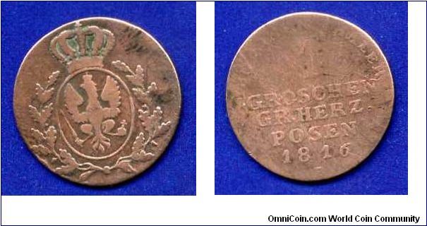1 copper groschen.
Grand Duchy Posen.


Cu.
