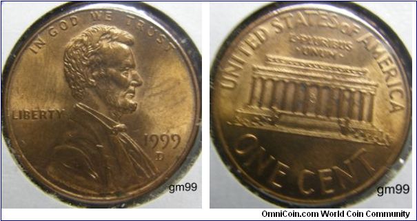 LINCOLN CENT, WHEAT EAR REVERSE,1999D
