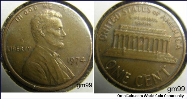 LINCOLN CENT, MEMORIAL REVERSE,1974