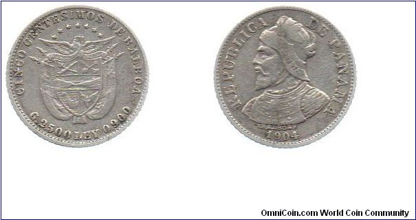 Panama 1904 5 centesimos
