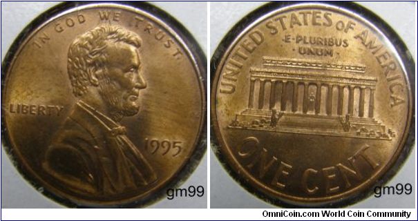 1995,LINCOLN CENT, MEMORIAL REVERSE