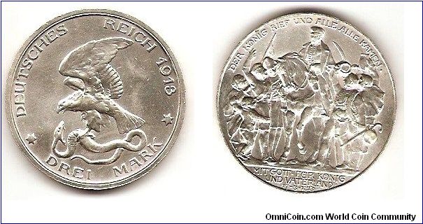 Prussia
3 mark
commemorative 100th anniversary of declaration of war against Napoleon