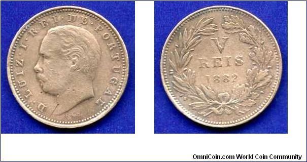 5 (V) reis.
King Luiz I (1838-1889).


Cu.