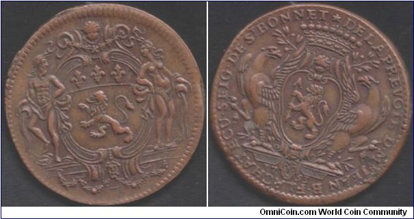 copper jeton issued for Msieu Flachat, The Lord Provost (Mayor) of Lyon, France in 1753