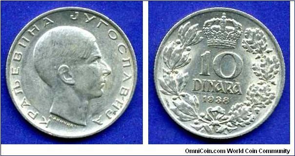 10 Dinars.
King Petar II (1934-1945).


Cu-Ni.