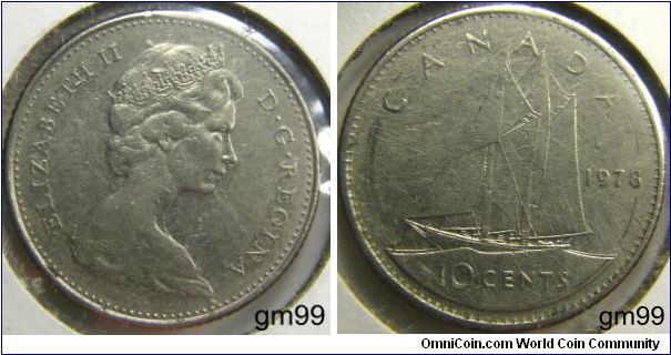 QUEEN ELIZABETH II, D.G.REGINA, CANADA, SAILBOAT, DATE 1978, 10 CENTS