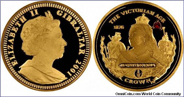 Empress of India 1876, set with a ruby. Fifth ounce gold proof crown 'The Victorian Era'.